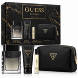 Guess Uomo Holiday 4 Piece Gift Set for Men – 3.4 oz EDT, 3.4 oz Shower Gel, 0.5 oz Travel Spray & Pouch