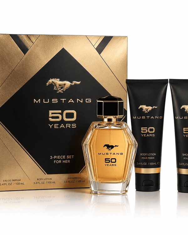 Mustang 50 Years EDP Gift Set for Women – 3.4 Oz EDP + 3.4 Oz Body Lotion + 3.4 Oz Shower Gel