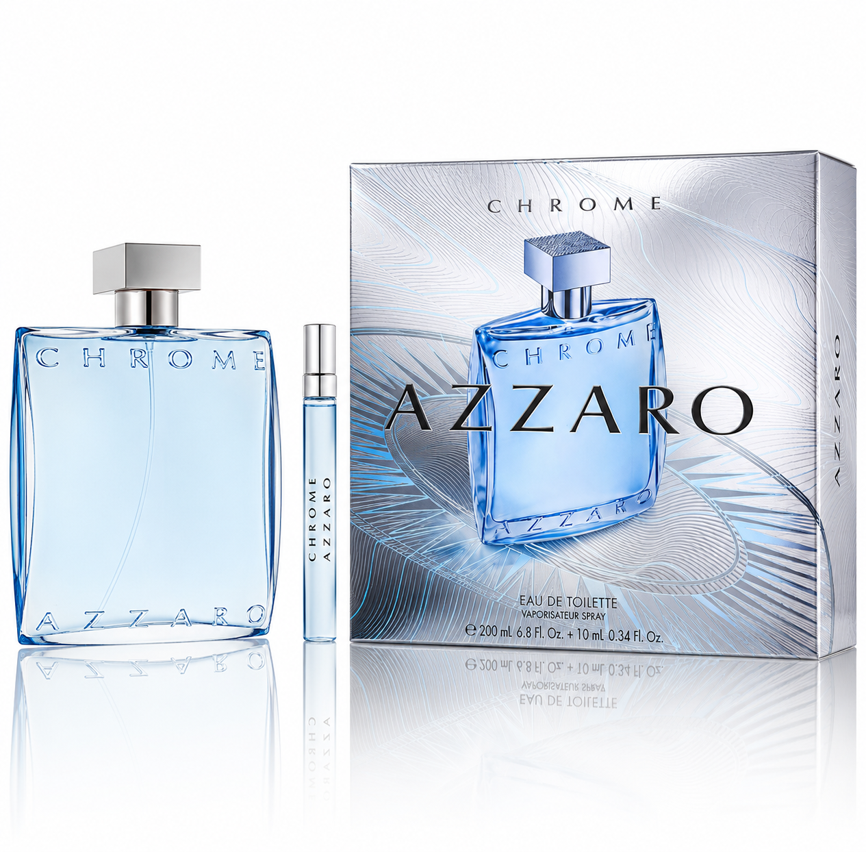 Azzaro Chrome EDT Gift Set for Men 6.8 Oz + 0.34 Oz Mini