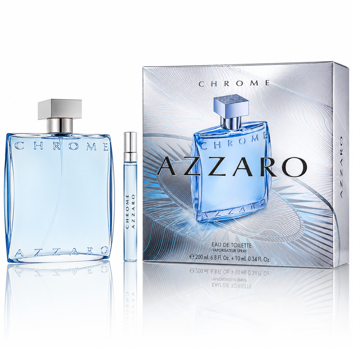 Azzaro Chrome EDT Gift Set for Men 6.8 Oz + 0.34 Oz Mini