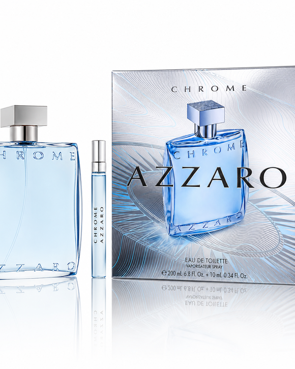 Azzaro Chrome EDT Gift Set for Men 6.8 Oz + 0.34 Oz Mini
