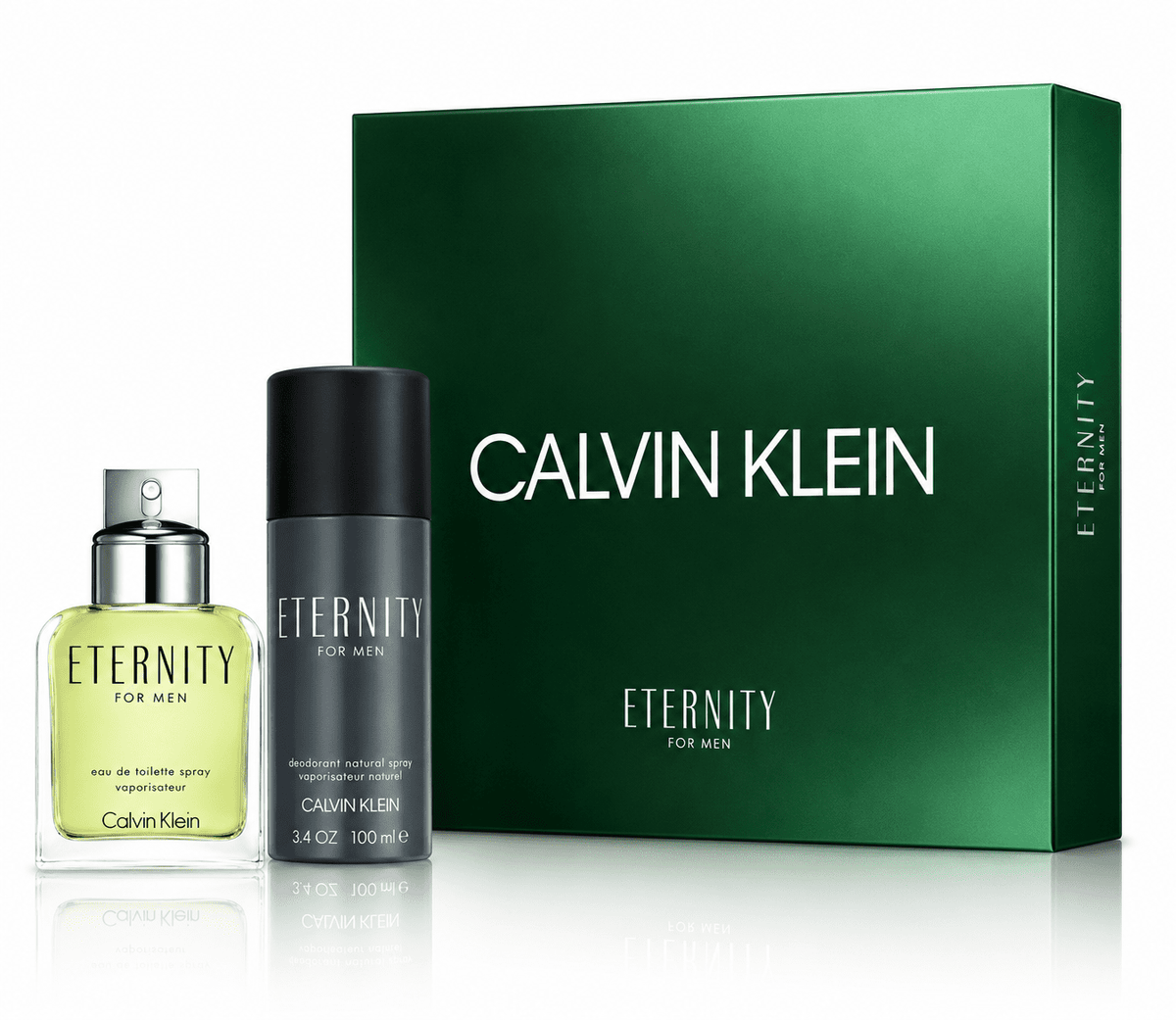 Calvin Klein Eternity men's perfume set with green packaging