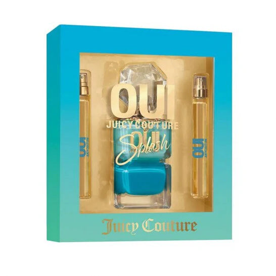 Juicy Couture Oui Splash Fragrance 3-Piece Gift Set for Women | 3.4 oz EDT + 0.33 oz Mini | Fresh Floral Fruity