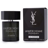 YSL La Nuit de L'Homme perfume bottle and packaging background